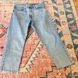 Blue Denim Jeans with Frayed Hem